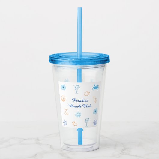Beachclub Verjaardag Acryl Drinkbeker (Voorkant)