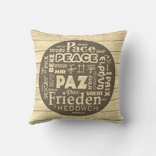 Beachcomber kussen, vrede in meerdere talen cush kussen (Achterkant)