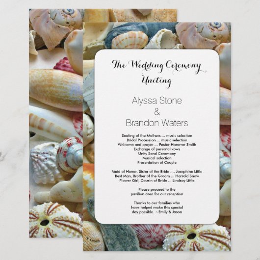 Beachcombers Seashell 5x8 Custom Wedding Program (Voorkant / Achterkant)