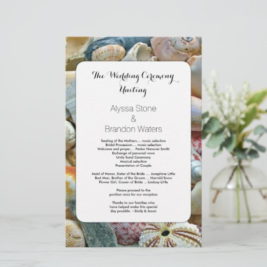 Beachcombers Seashell 5x8 Custom Wedding Program (Staand voorkant)