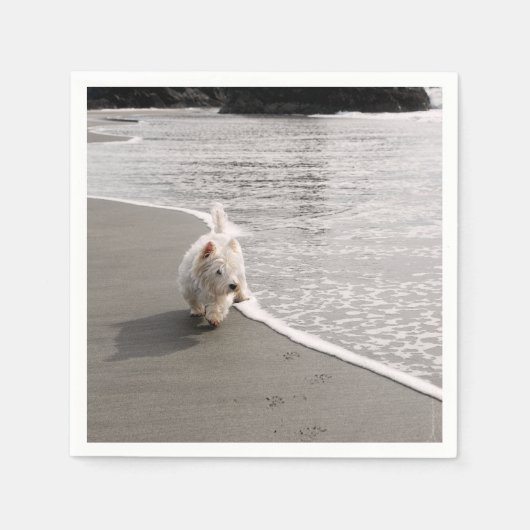 Beachcombing Westie Dog Foto Napkins Servet (Voorkant)
