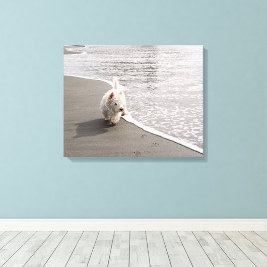 Beachcombing Westie Photo Canvas Afdrukken (Insitu (Houten vloer))