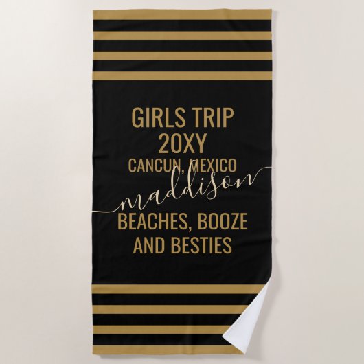 Beaches & Besties Gepersonaliseerde Meisjesreis Strandlaken (Voorkant)