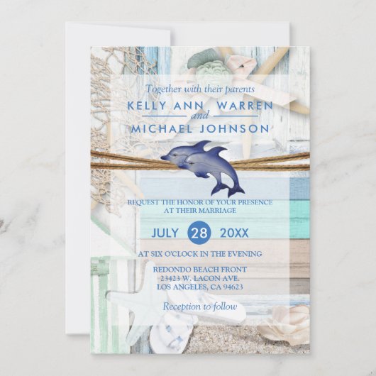 Beachfront Dolphin Wedding Kaart (Voorkant)