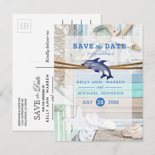 Beachfront Dolphin Wedding - Sla de datum op Aankondigingskaart (Voorkant / Achterkant)