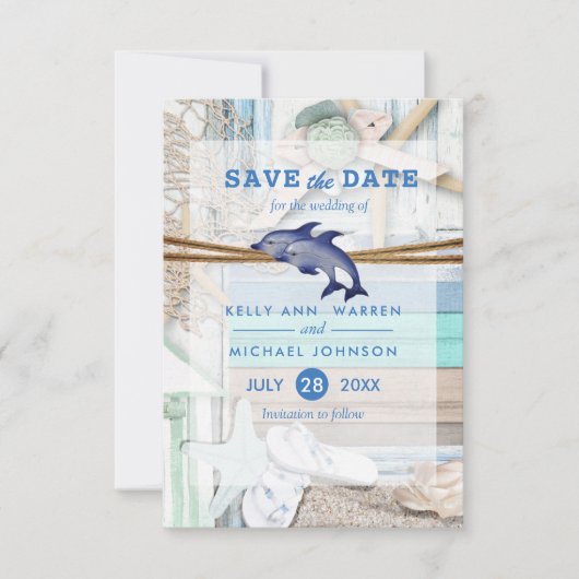 Beachfront Dolphin Wedding - Sla de datum op Save The Date (Voorkant)