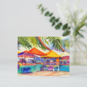 Beachfront Market Stalls Waterverf Briefkaart (Staand voorkant)
