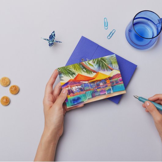 Beachfront Market Stalls Waterverf Briefkaart