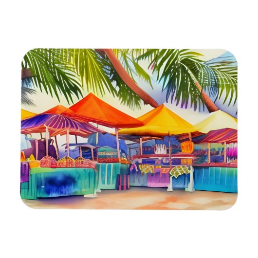 Beachfront Market Stalls Waterverf Magneet (Horizontaal)