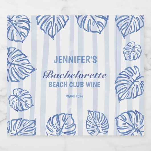 Beachl BACHELORETTE Whimsical Blue pinstriped Sparkling Wijnetiket (Enkel label)