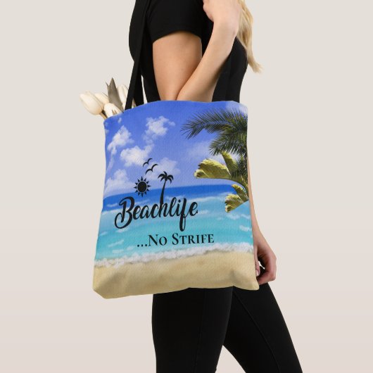 Beachlife No Strife citeert zomerpalm water Tote Bag (Dichtbij)