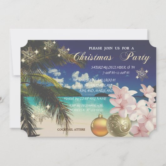 BeachPalm, Plumeria, kerstballen Corporate Party Kaart (Voorkant)