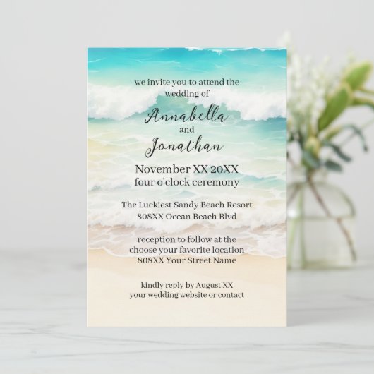 Beachscape Waves op een zandstrand bruiloft Kaart (Staand voorkant)
