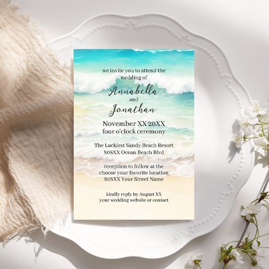 Beachscape Waves op een zandstrand bruiloft Kaart