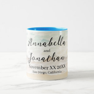 Beachscape Waves op een zandstrand bruiloft Tweekleurige Koffiemok