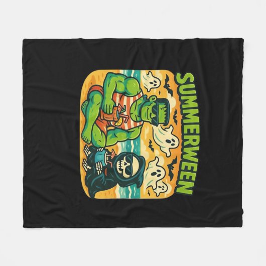 Beachside Boogeymen - Retro Summerween Vibes Class Fleece Deken (Voorkant (Horizontaal))