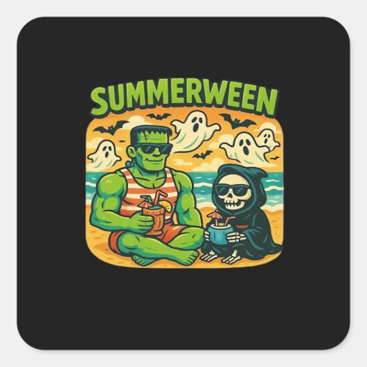 Beachside Boogeymen - Retro Summerween Vibes Class Vierkante Sticker (Voorkant)