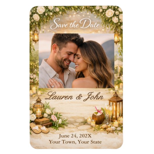 Beachside Garde Photo Save The Date Wedding Magnet Magneet (Verticaal)