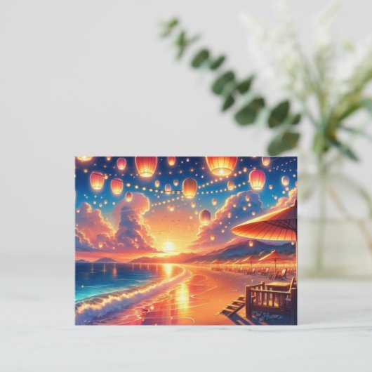 Beachside Lantaarn Festival bij Sunset Painting Briefkaart (Staand voorkant)