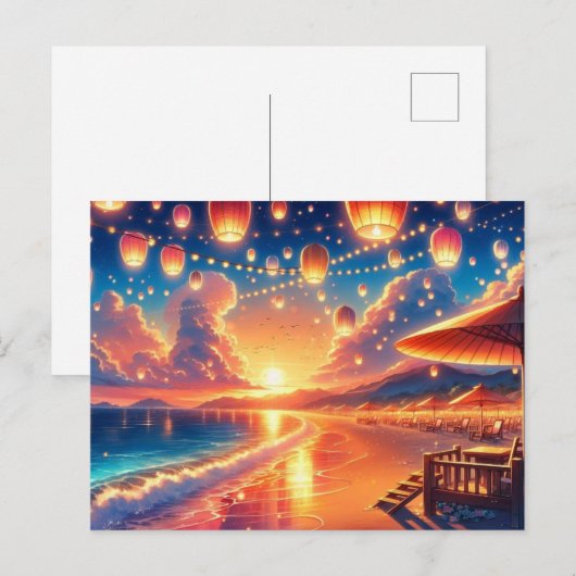 Beachside Lantaarn Festival bij Sunset Painting Briefkaart (Voorkant / Achterkant)