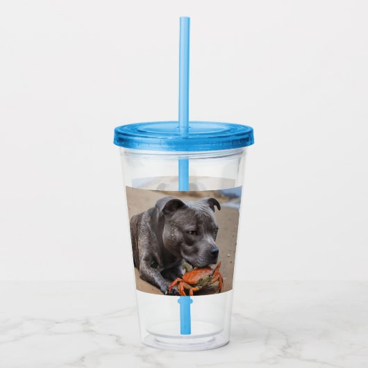 Beachside Pals: een Staffy en zijn Crab Companion Acryl Drinkbeker (Voorkant)