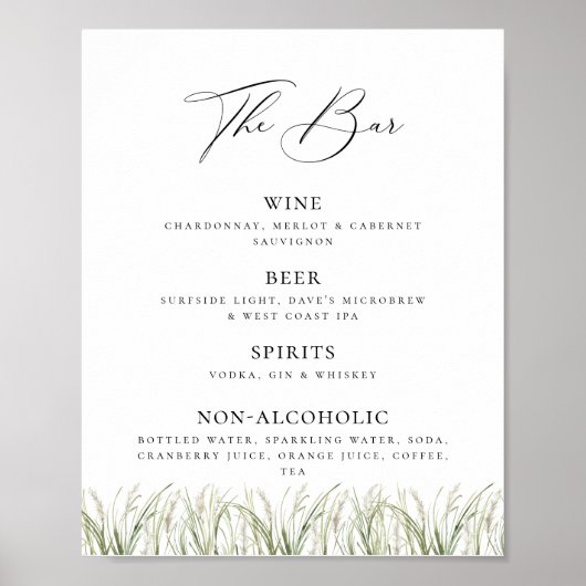 Beachside Pampas Grass Bar List Poster (Voorkant)