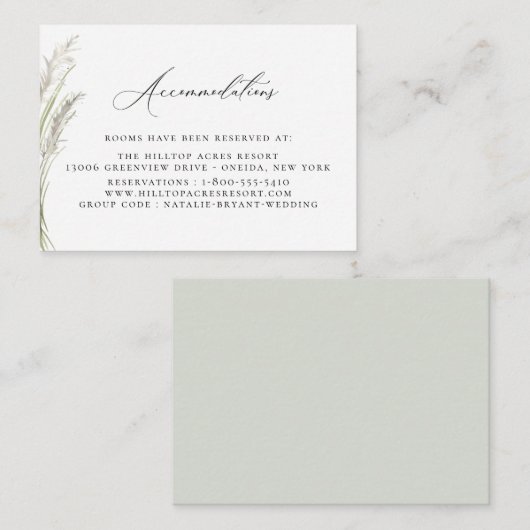 Beachside Pampas Grass Bruiloft Accommodaties Informatiekaartje (Voorkant / Achterkant)