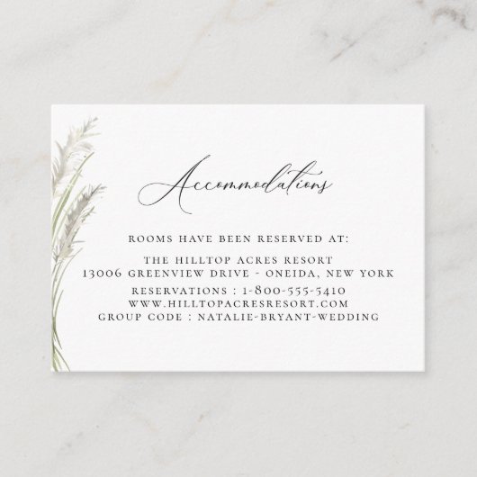 Beachside Pampas Grass Bruiloft Accommodaties Informatiekaartje (Voorkant)