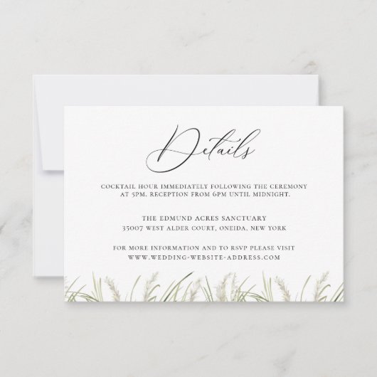 Beachside Pampas Grass bruiloft details Kaart (Voorkant)
