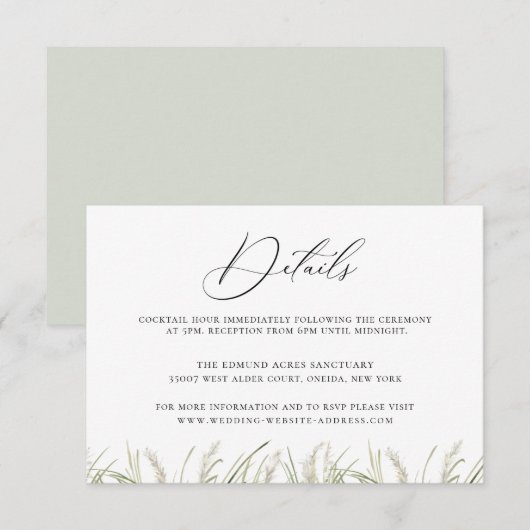 Beachside Pampas Grass bruiloft details Kaart (Voorkant / Achterkant)