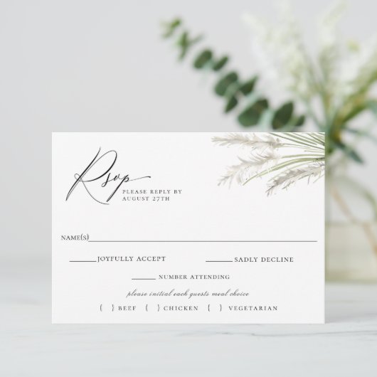 Beachside Pampas Grass Bruiloft RSVP Maaltijd Keuz (Staand voorkant)