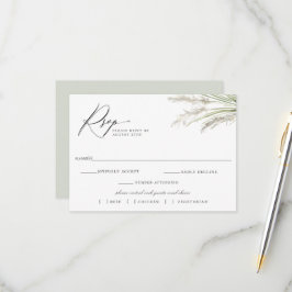 Beachside Pampas Grass Bruiloft RSVP Maaltijd Keuz Kaartje