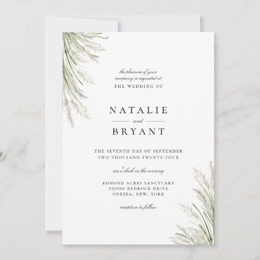 Beachside Pampas Grass bruiloft uitnodiging (Voorkant)