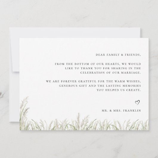 Beachside Pampas Grass Modern Script Weduwfoto Bedankkaart (Achterkant)