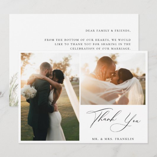 Beachside Pampas Grass Modern Script Weduwfoto Bedankkaart (Voorkant / Achterkant)