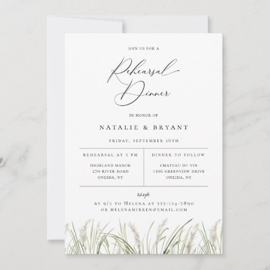 Beachside Pampas Grass Rehearsal Dinner Aankondiging (Voorkant)
