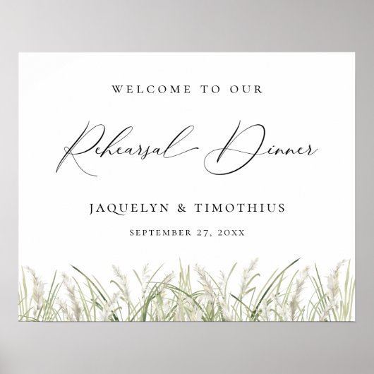 Beachside Pampas Grass Rehearsal Dinner Poster (Voorkant)