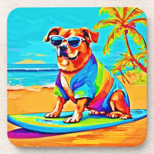 Beachside Pup: Surfen charme Bier Onderzetter (Voorkant)