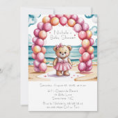 Beachside Teddy Bear Balloon Girl Baby shower Kaart (Voorkant)