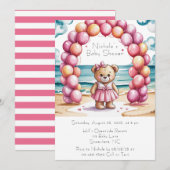 Beachside Teddy Bear Balloon Girl Baby shower Kaart (Voorkant / Achterkant)