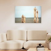 Beachside Umbrellas Golden Twilight Foto Canvas Afdruk