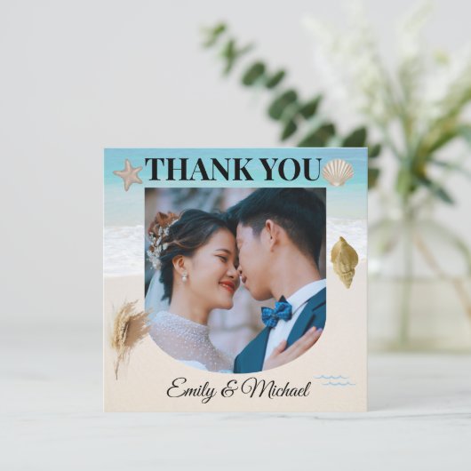 Beachside Vow bedankkaart voor micro bruiloften (Staand voorkant)