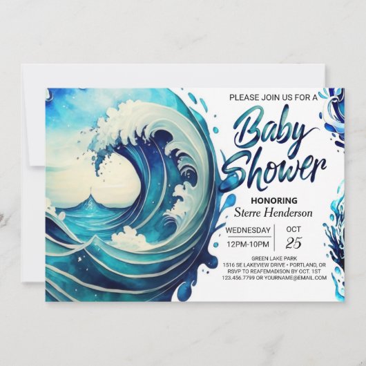 Beachside Waves Chic Baby shower Kaart (Voorkant)