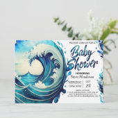 Beachside Waves Chic Baby shower Kaart (Staand voorkant)