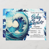 Beachside Waves Chic Baby shower Kaart (Voorkant / Achterkant)