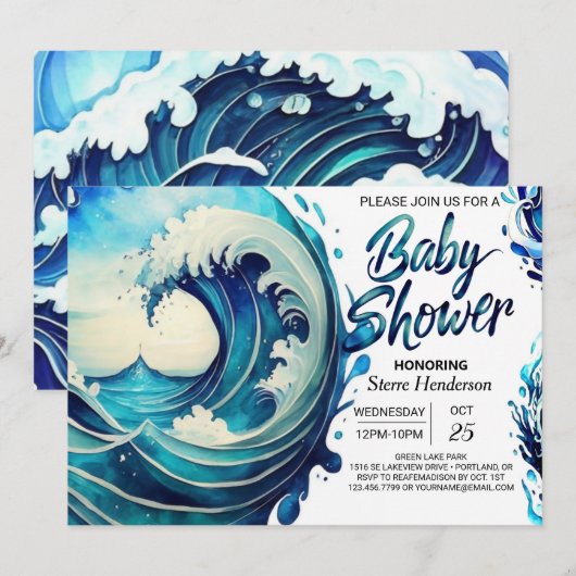 Beachside Waves Chic Baby shower Kaart (Voorkant / Achterkant)