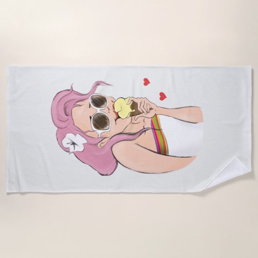 Beachtowel Mode Illustratie meisje Summer Ice Strandlaken (Voorkant)