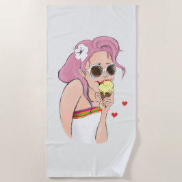 Beachtowel Mode Illustratie meisje Summer Ice Strandlaken