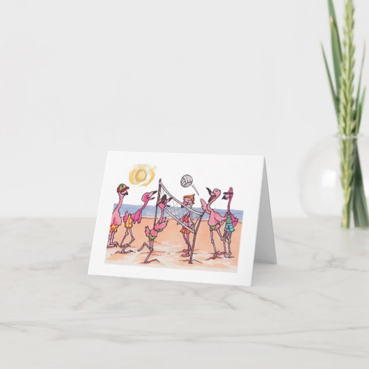 Beachvolleybal Flamingo Notecard Kaart (Voorkant)