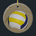 BEACHVOLLEYBALFOTO KERAMISCH ORNAMENT<br><div class="desc">VOLLEYBAL OP HET STRAND IN HET ZAND</div>